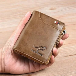 Kangaroo Men's PU Leather Wallet with Zipper, RFID Blocking, Multi Business Credit Card Holder, High Quality Purse
