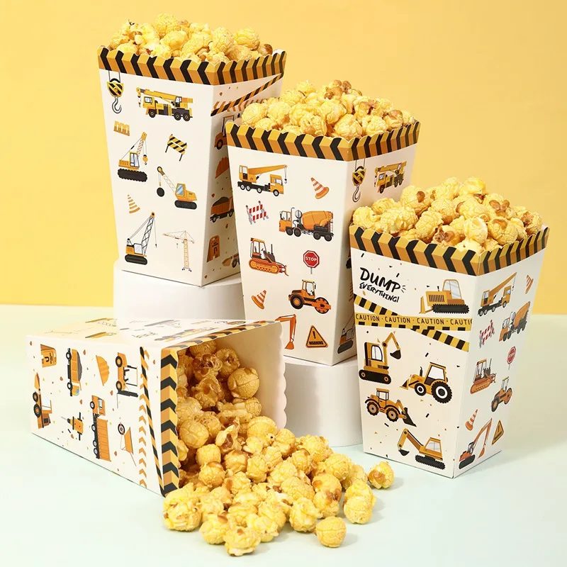 Engineering vehicle Popcorn Box Candy Gift Box Construction Theme Birthday Party Decorations Kids Baby Shower Favors Supplies