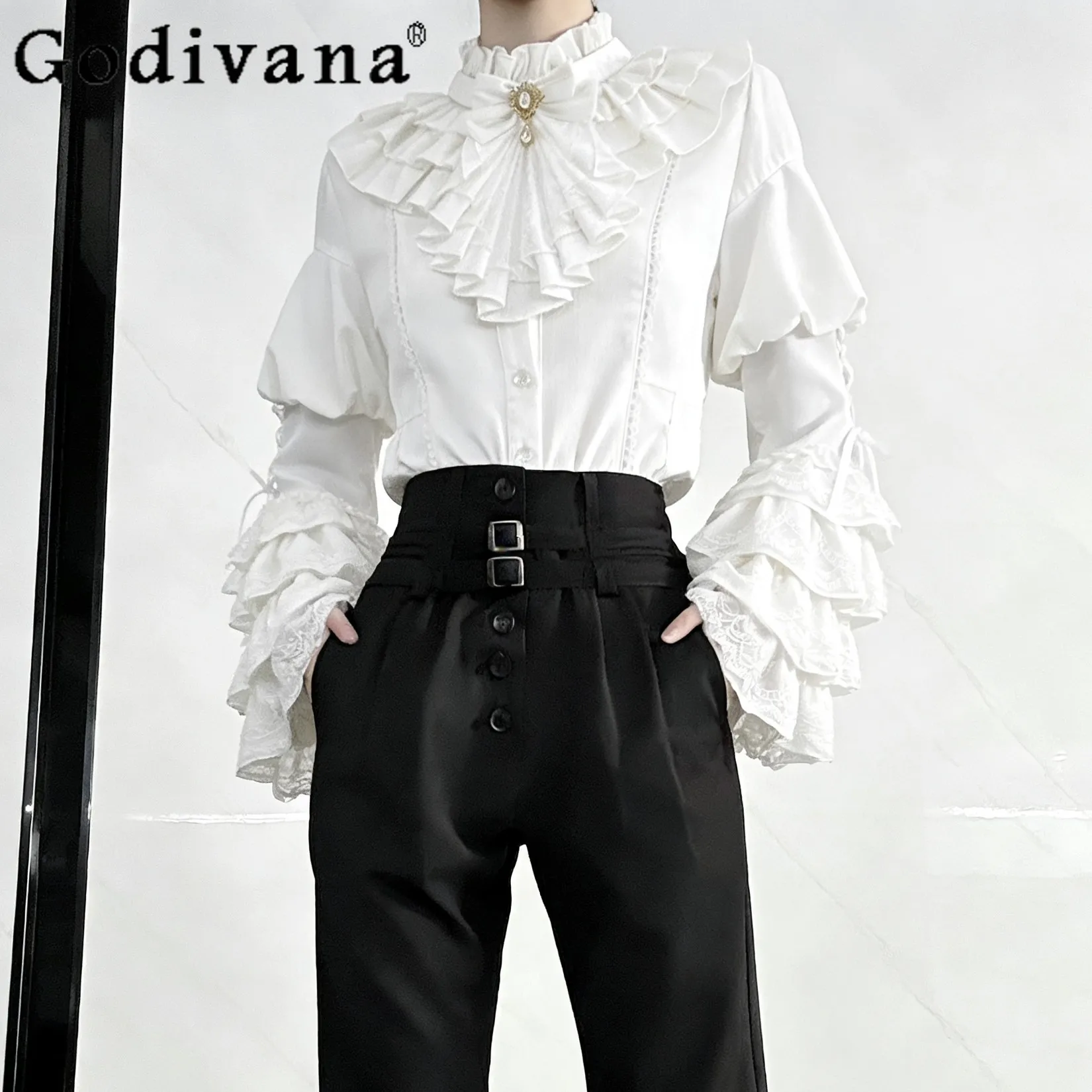 

2026 Spring New Japanese Lolita Style Women's Long Sleeve Shirt Gothic Retro Versatile Base Shirt Inner Wear