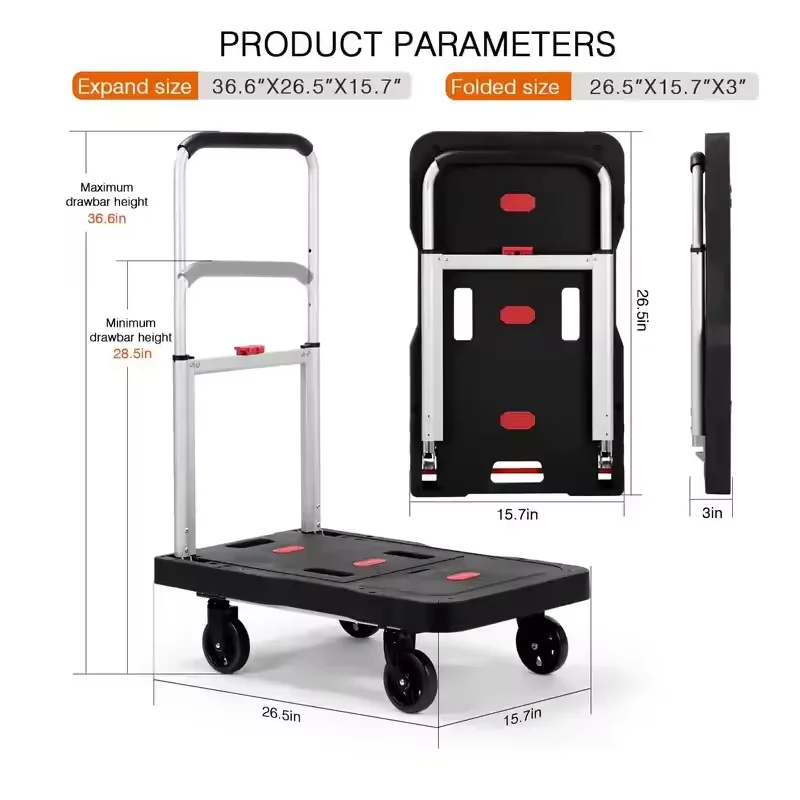 Capacity Handling Tools Platform Hand Truck Portable Trolly  Fully Folded Compact Push Cart  Heavy Duty Dolly Practical