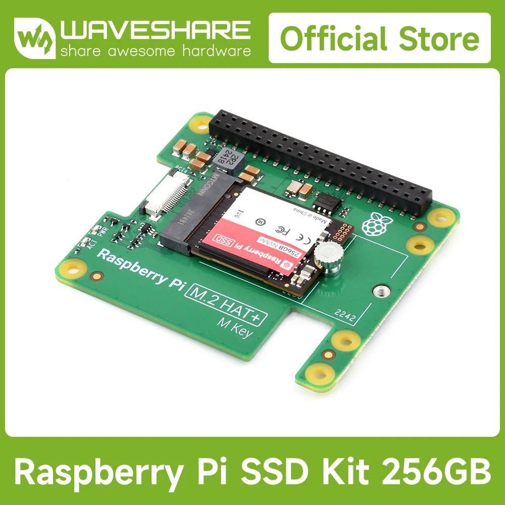 مجموعة Raspberry Pi SSD الرسمية، تتضمن محرك أقراص الحالة الصلبة عالي السرعة بسعة 256 جيجابايت/512 جيجابايت وقبعة Raspberry Pi M.2 + لـ Raspberry Pi 5