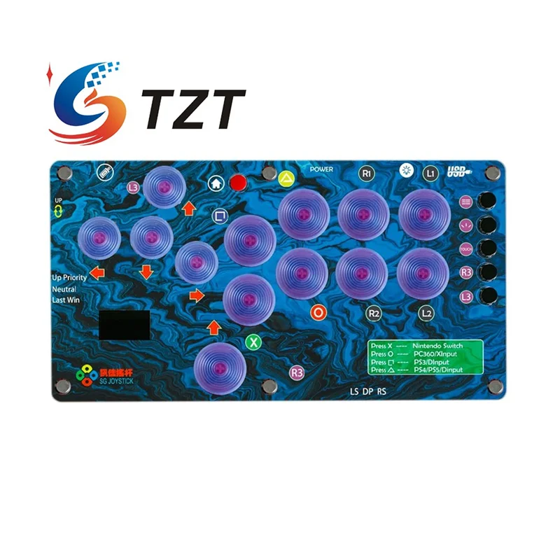

TZT SG Joystick 13-Button Mini Arcade Controller Fight Stick with Screen for PC/PS5 Hitbox SOCD Mode