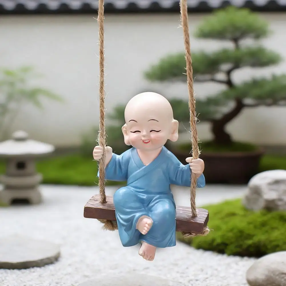 Hanging Resin Decoration Small Monk on Swing Monk on Swing Ornament Resin Figurine Little Novice Monk Decoration with Hanging