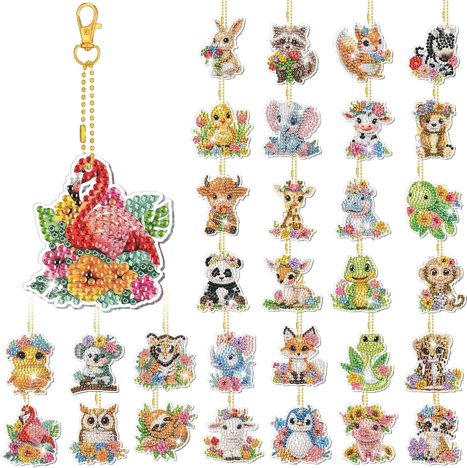 

WILLBOND 30 Pcs Spring Animal Diamond Art Keychain Kits for Adults Double Sided Watercolor Animal Small Diamond Art Kits