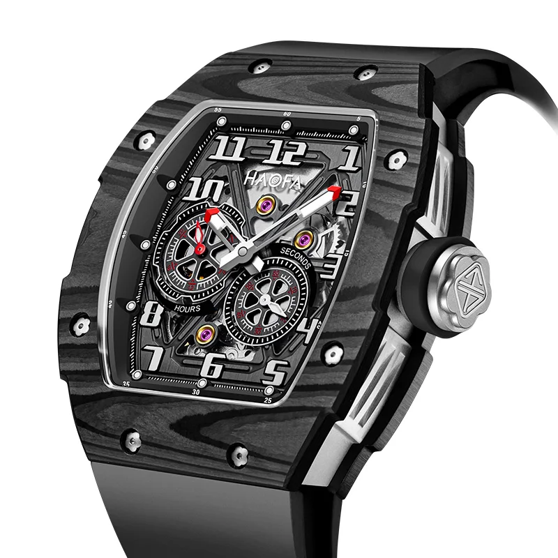 Haofa Skeleton Automatic Mechanical Watch for Men Wheel Hub Dial Carbon Fiber Watch Sapphire Luminous Waterproof Watch 1978