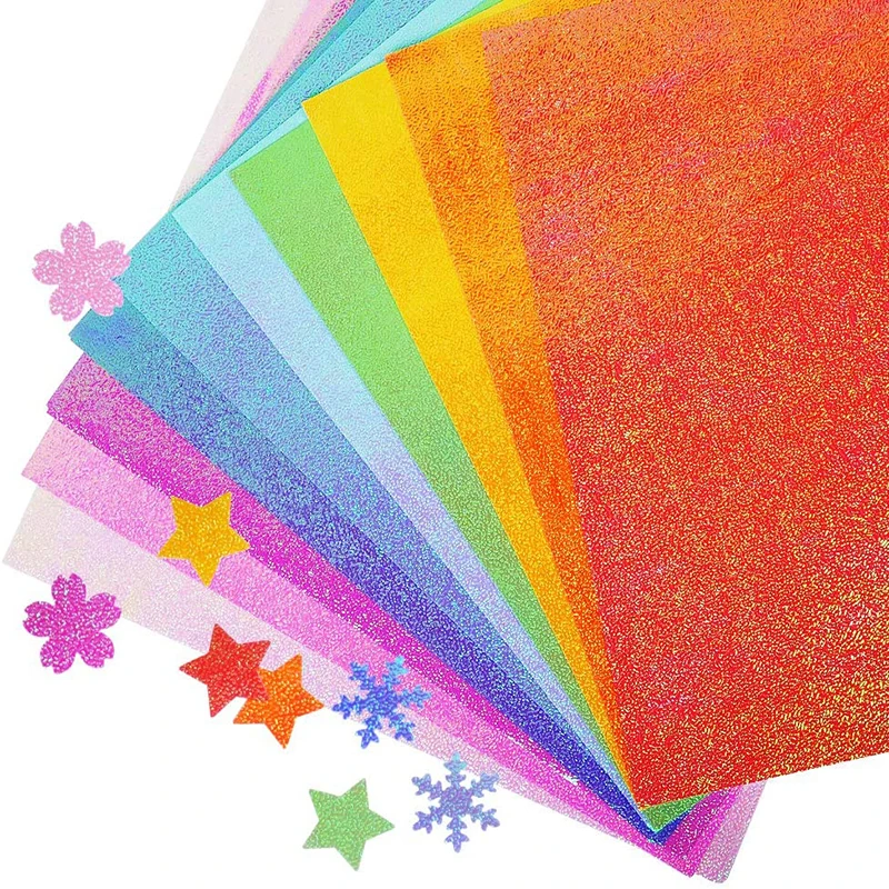 

50 Sheet Shiny Origami Paper Crane 10 Colors Iridescent Paper Origami Decoration Square Folding Paper For DIY Kids Arts Crafts