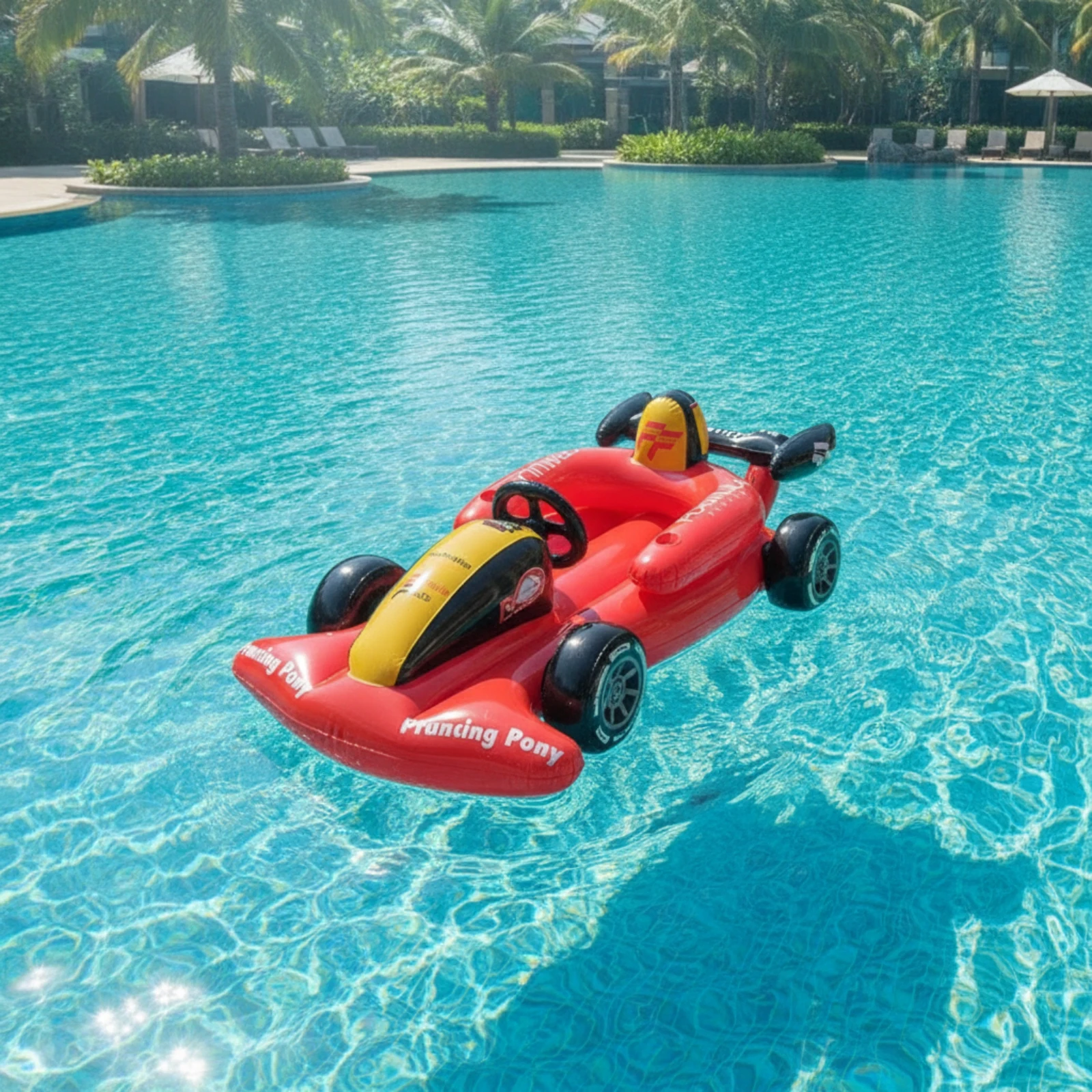 Inflatable Race Car Racing-Style Pool Floater with Steering Wheel Car Pool Floater Heavy-Duty Water Lounger Tear-Resistant