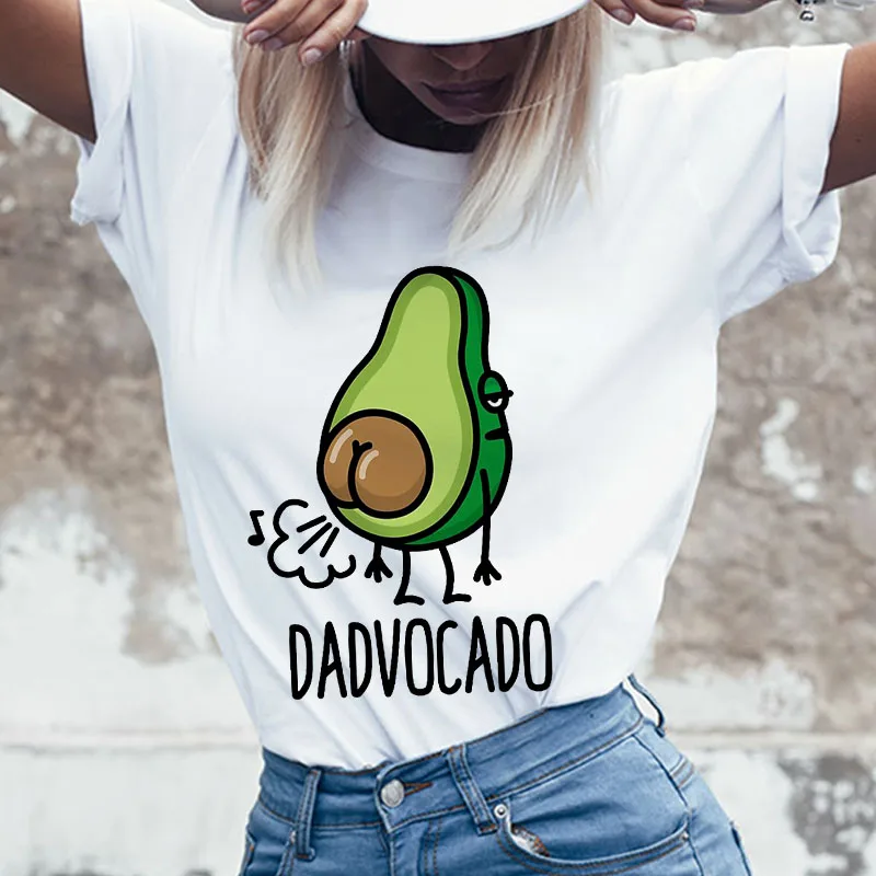 2022 Women T shirt Casual avocado jump rope Harajuku Fashion T-shirt Print O-neck Short Sleeve Summer New Tee Shirt femme Tops