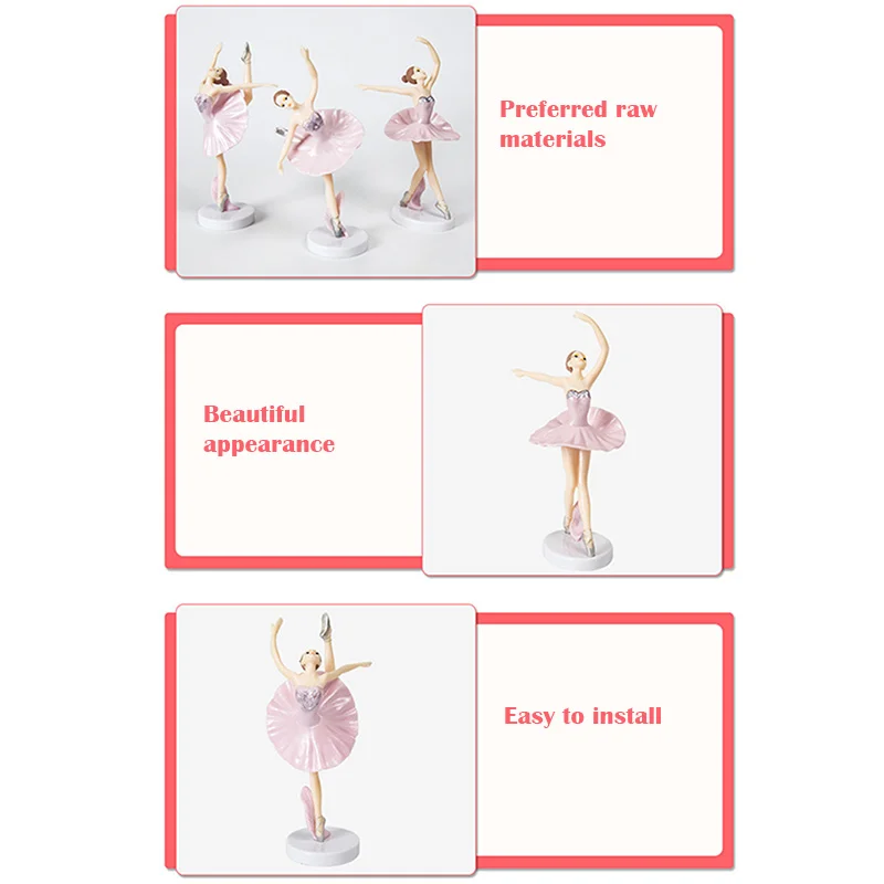 3 Pcs Ballet Girl Cake Toppers with Base Miniature Figurine Toys Figurines Playset Cake Decoration xqmg