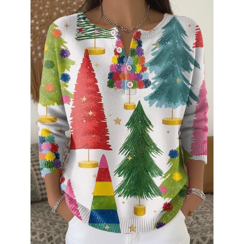 

Рождественский женский свитер с v-образным вырезом, пуловер, свитшот, зимний спортивный свитер с принтом в стиле ретро, пуловер, новый свитер, свитшот
