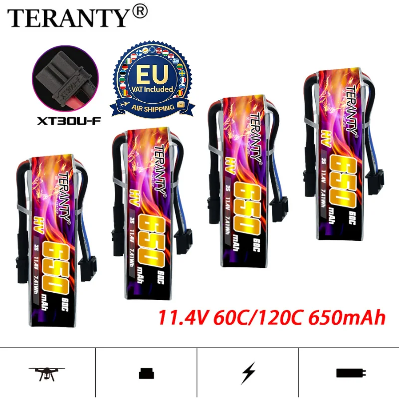 TERANTY 650mAh MAX 60C/120C 11.4V Lipo Battery For RC Helicopter Quadcopter FPV Racing Drone Parts With XT30 Plug