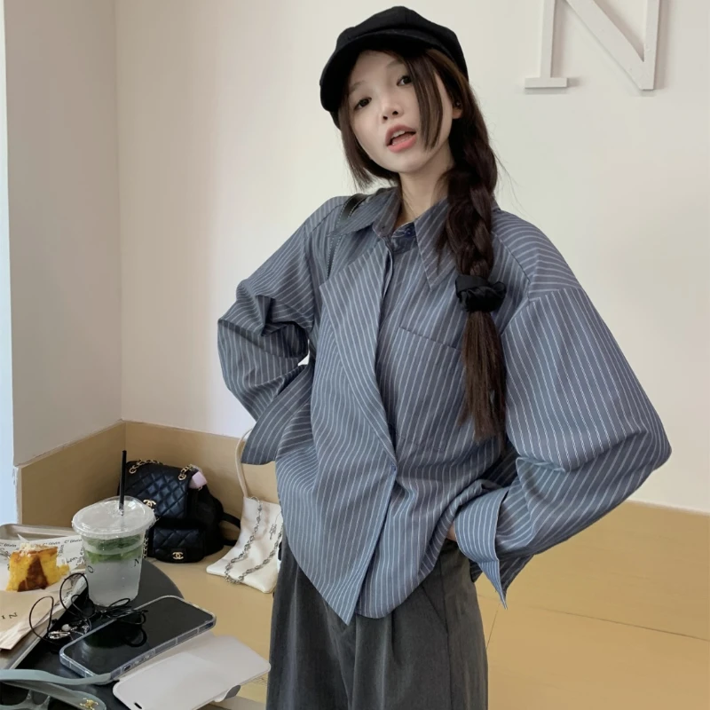 Shirts Women Striped Leisure All-match Students Charming Special Young Creativity Korean Style Casual Age-reducing Delicate Cozy