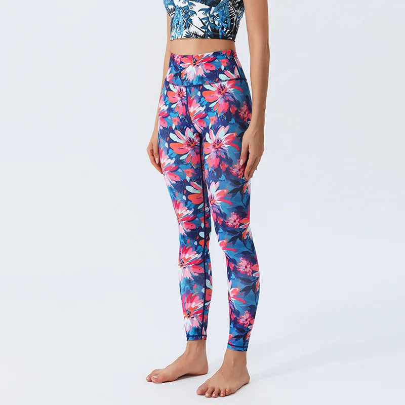 New Floral Printed Thin High Waist Leggings for Women Girls Sports Fitness Gym Dancing Yoga Pilates Elastic Leggings