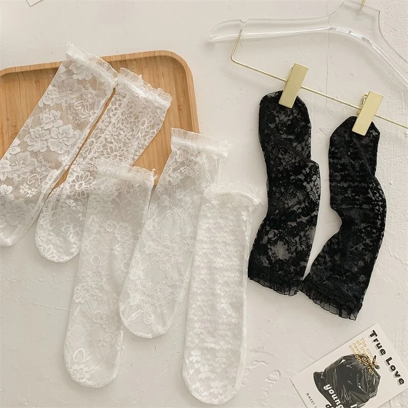 Korean Kids Girl Sock Retro Lace Ruffle Hollow Lovely Calf Sock for Children Girl Thin Breathable Frilly Princess Sock Kid Stuff