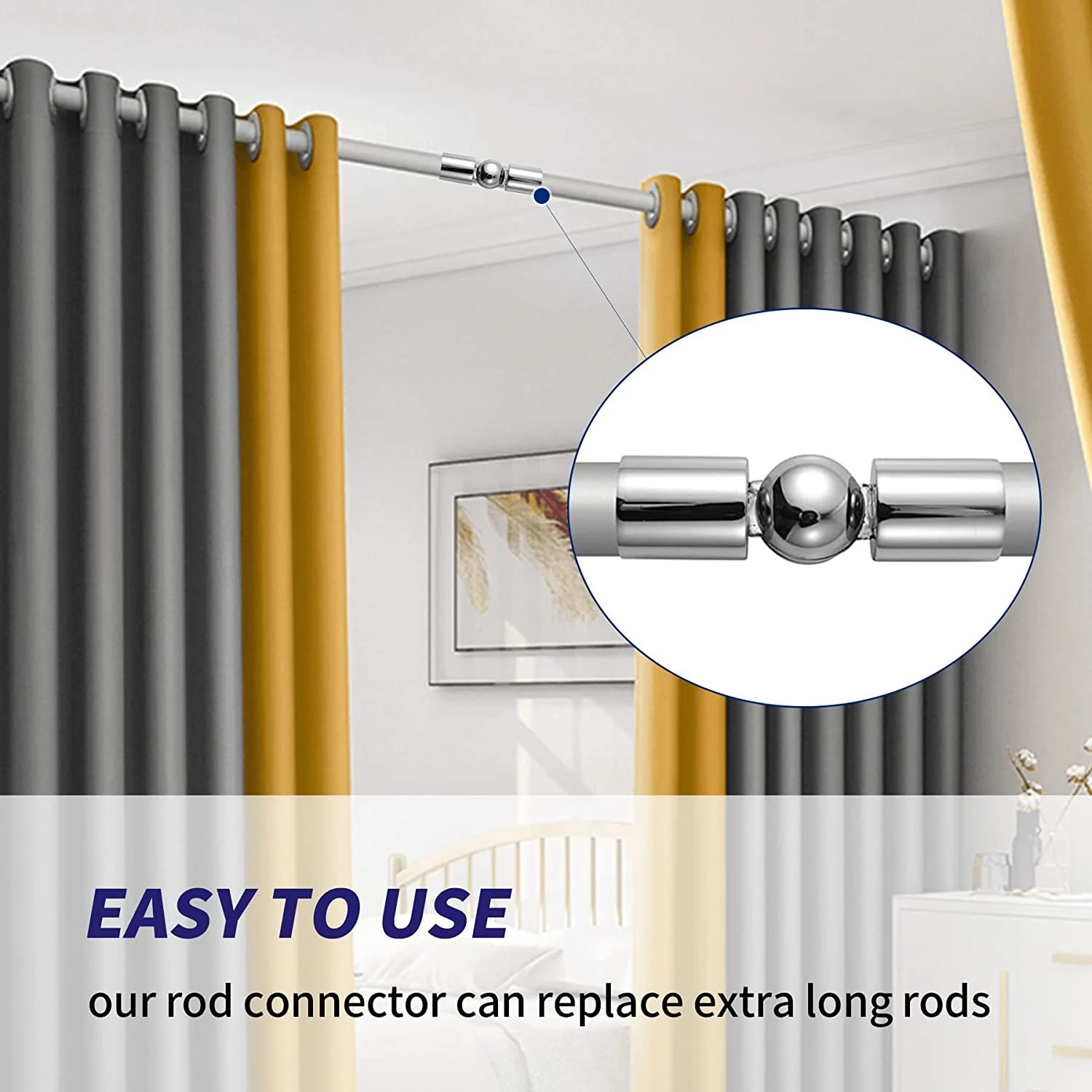 HLZS-2PCS Curtain Rods Corner Connector, Adjustable Curtain Rod Corner Connector For 1 Inch Bay Window Curtain Rods