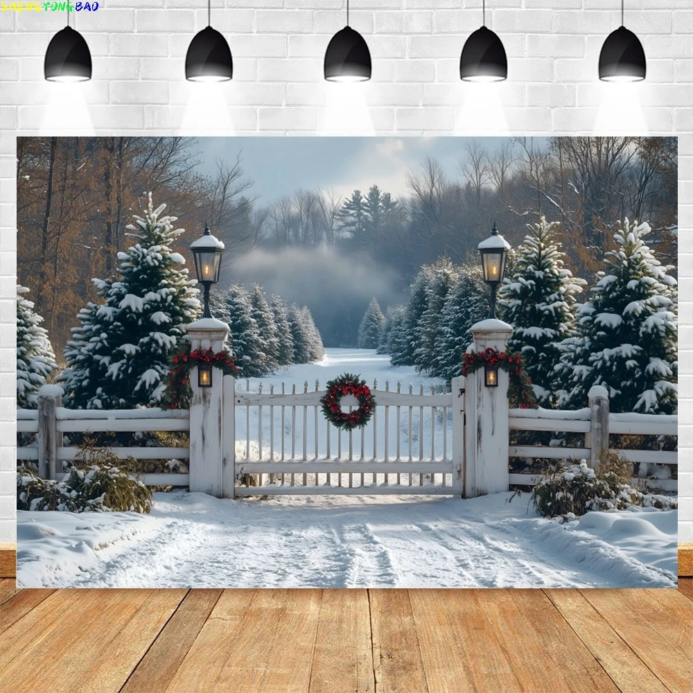 

Winter Snow Forest Christmas Photography Backdrop Glitter Snowy Pine Tree Background Kids Xmas Holiday Party Decor Banner Props