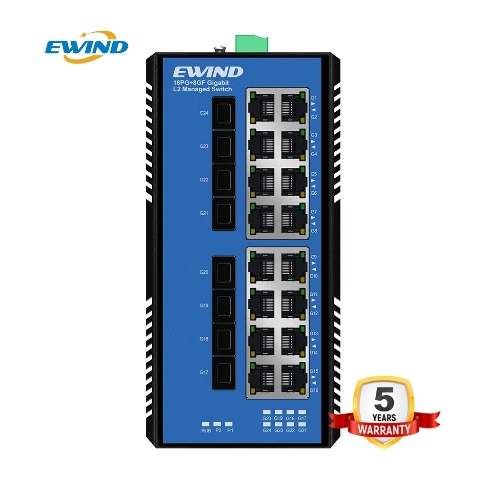 

24 Ports Industrial Gigabit Layer 2+ Managed DIN-Rail Switch IP40 Network Ethernet Gigabit PoE Switch 5 Years Protection