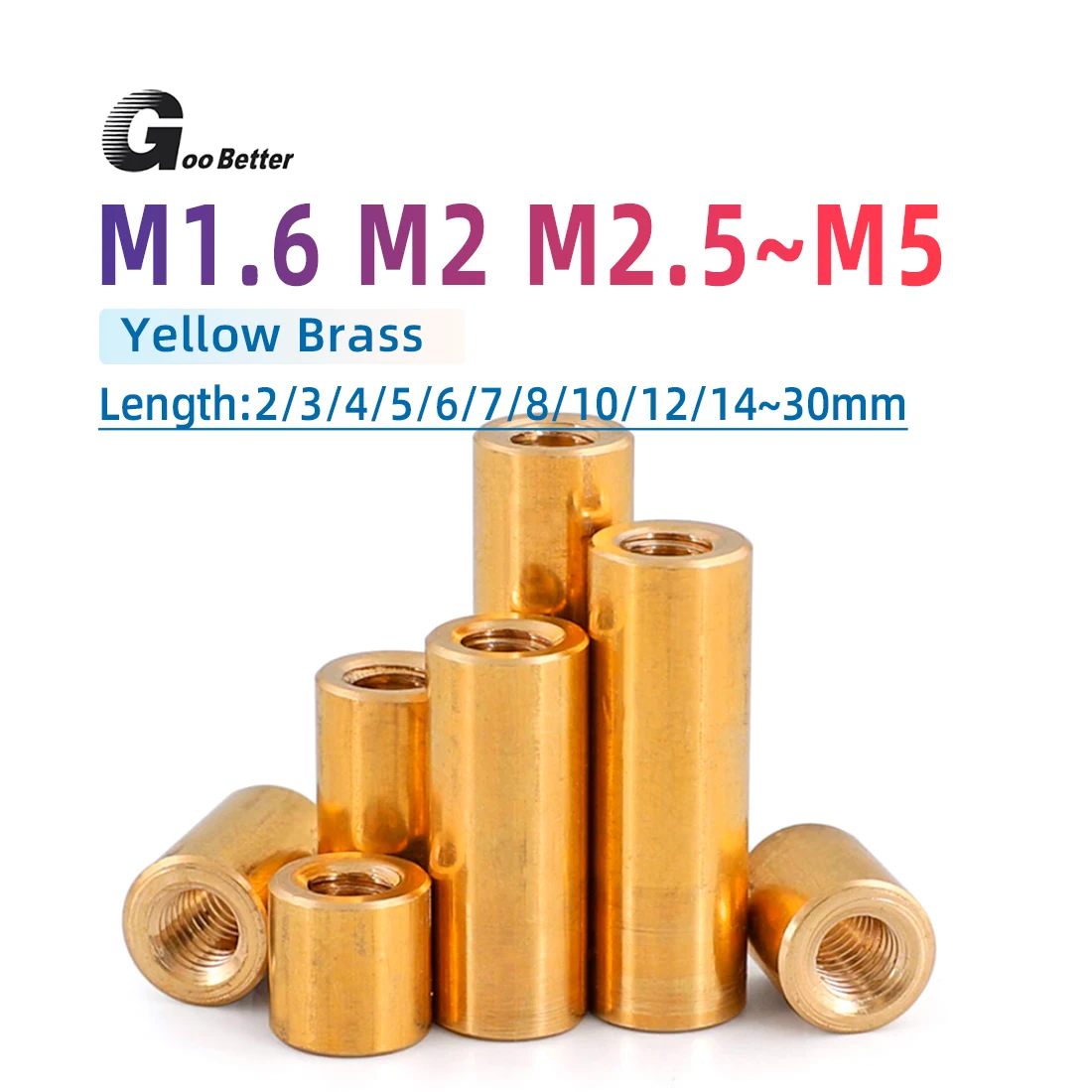 

M1.6 M2 M2.5 ~ M4 Brass Extend Long Lengthen Round Coupling Nut Sleeve Tubular Nuts Joint Sleeve Nut