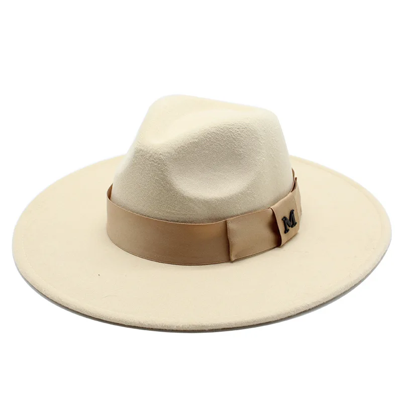 European And American Autumn And Winter Big Brim Jazz Top Hat Fashion Casual Standard Wide Brim Fedora Hat 9 5cm 2