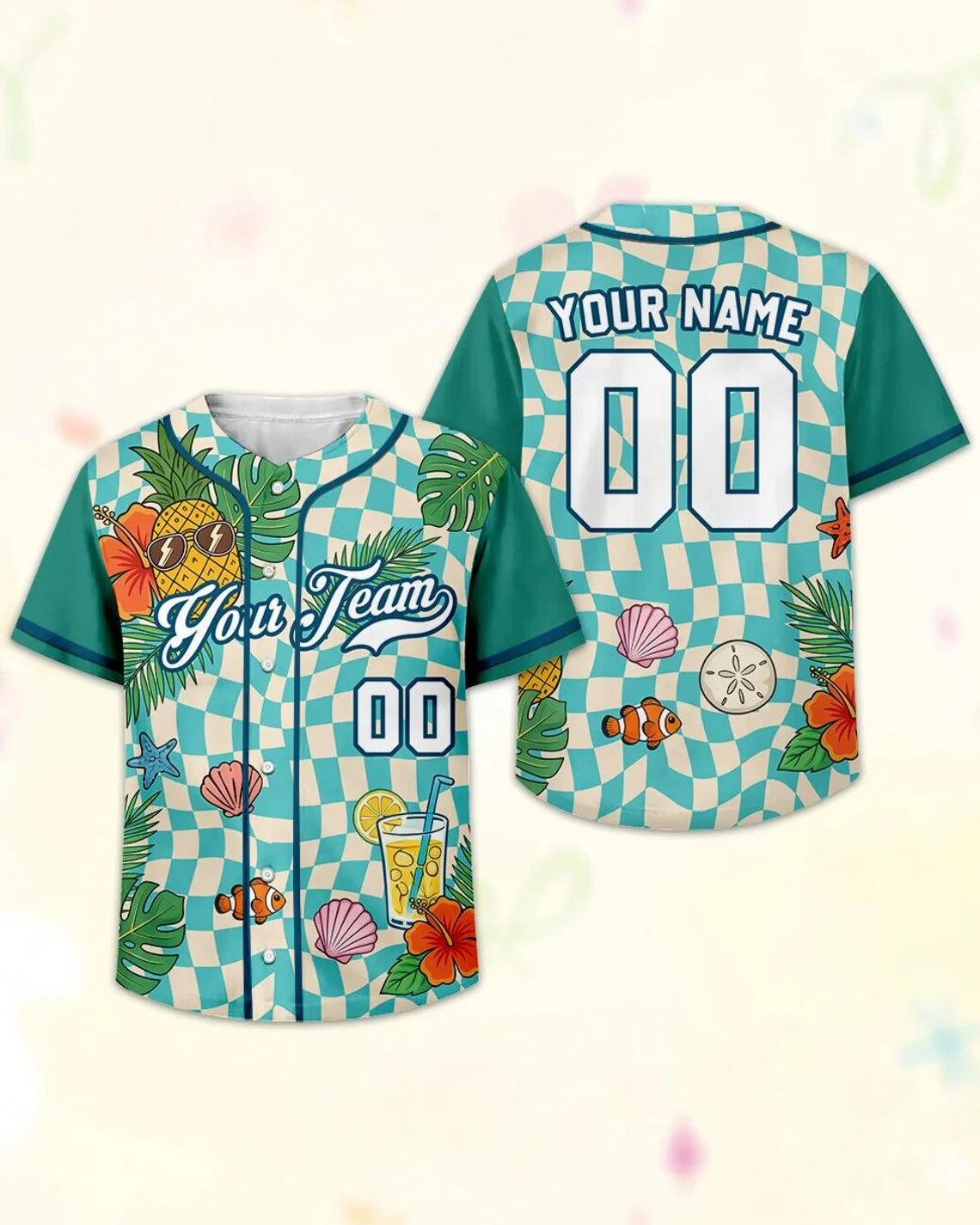 Camiseta de Béisbol Hawaiana Tropical Vintage con Nombre y Número Personalizados, Estampado de Piña y Flores, Abotonada, Holgada, para Fiesta, Playa, Vacaciones, Uniforme