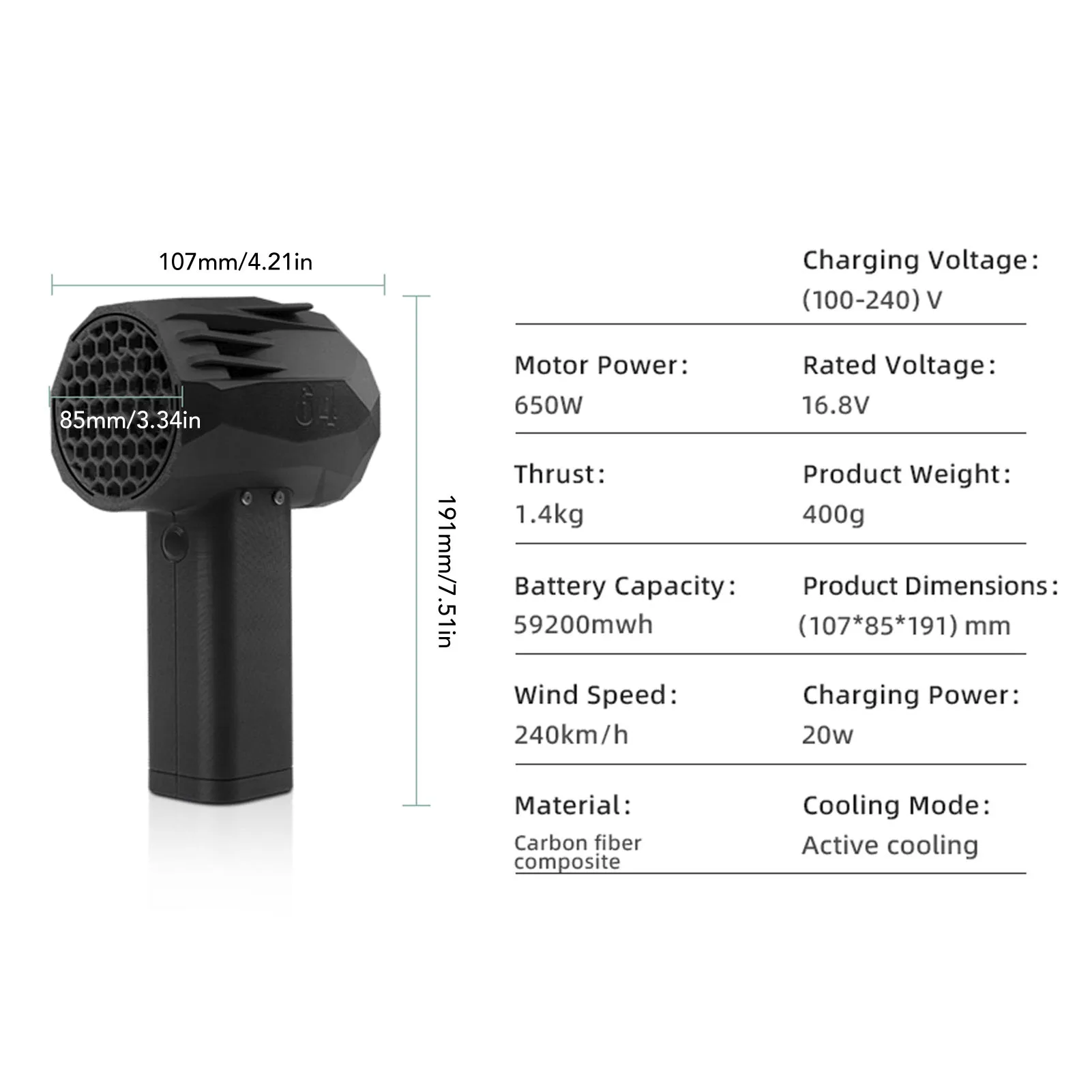 Compressed Air Duster 240km/h Speed Brushless Motor 64mm Ducted Portable Electric Air Duster