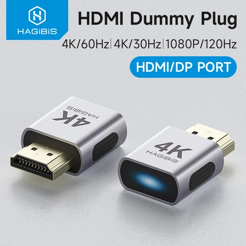 Hagibis 4K HDMI Dummy Plug DisplayPort EDID Emulador Plug Adaptador sin cabeza Emulador de pantalla virtual 4K@60Hz 2K@60Hz 1080P@120Hz