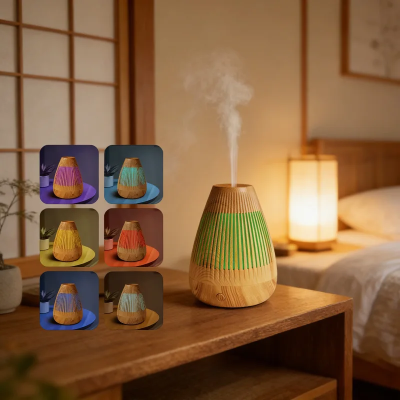 7 Colors Lighting Wooden Ultrasonic Aroma Diffuser Humidifier for Quiet Sleeping 2007
