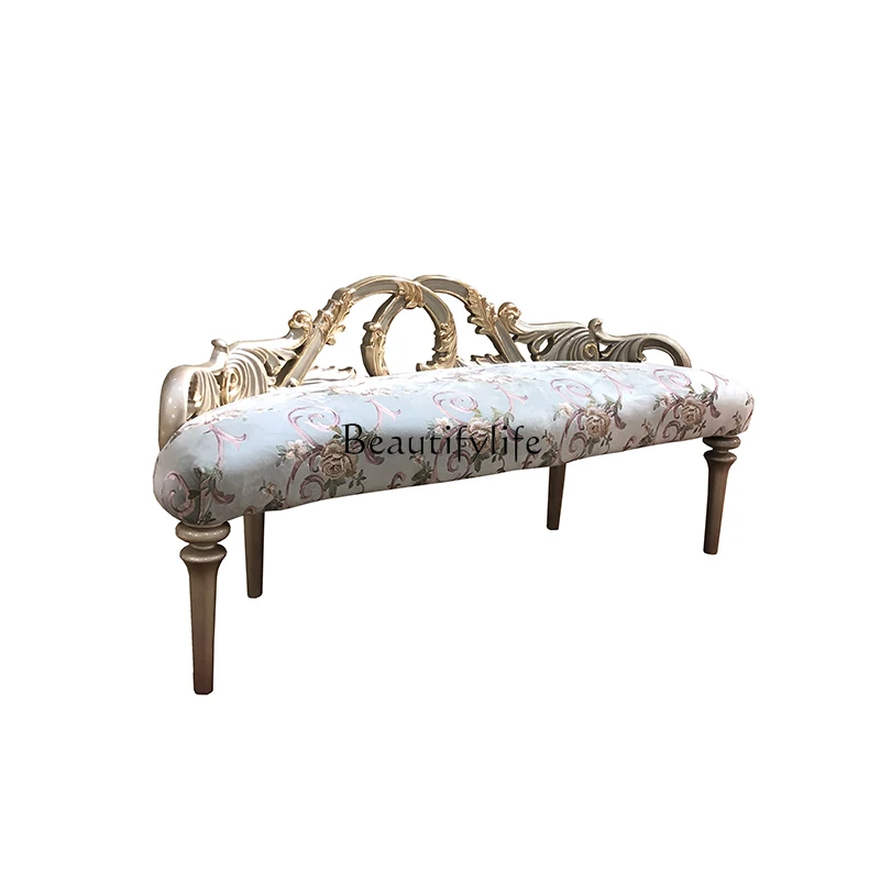 

*French solid wood stool, European luxury carved bedroom bed, sofa stool for shoes