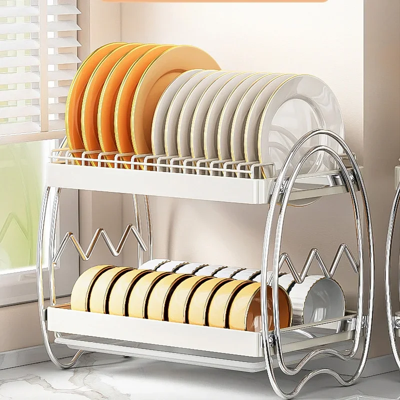 

Kitchen Sink Dish Drainer 2 Tiers Storage Rack Storage Draining Bowl Rack Knife Fork Water Cup Organizer Multifunctional Storage