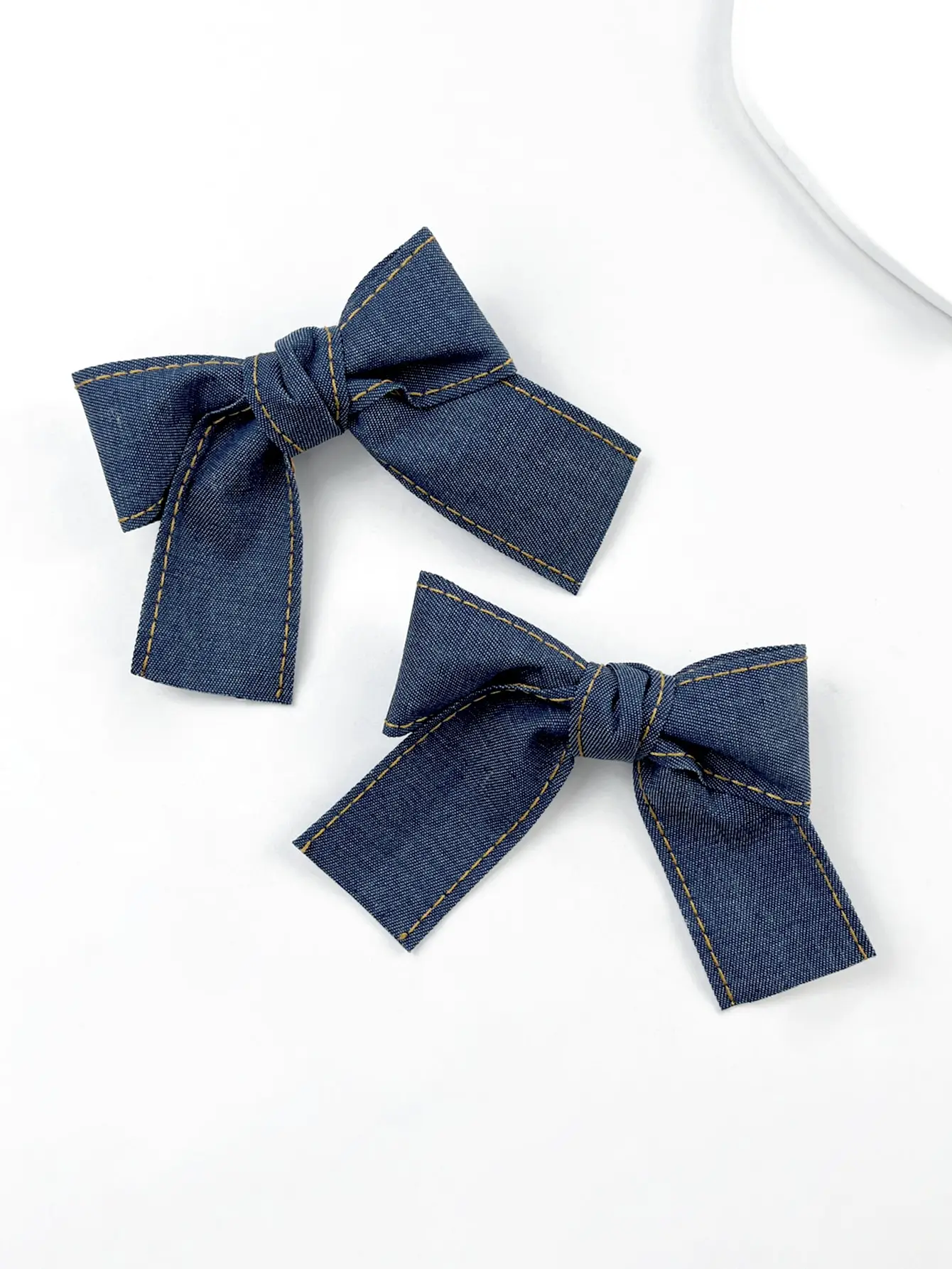 2pcs/set women\'s solid color denim personalized sweet bow hair clip