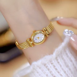 New Ladies Watches Vintage Luxury High Quality Gold Oval Small Wrist Watch Gift Women 2024 Fashion Golden Quartz Wristwatch