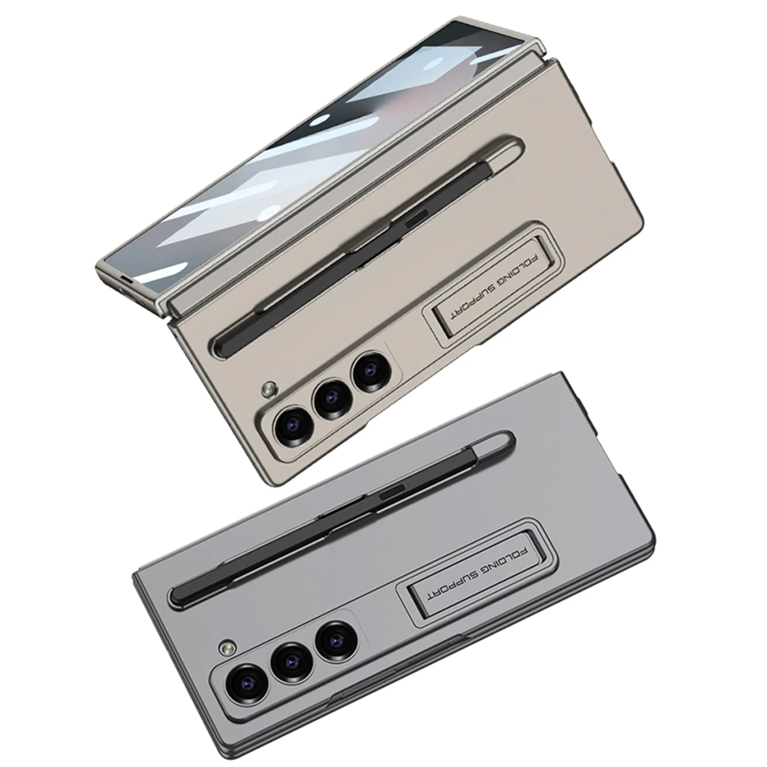 For Samsung Galaxy Z Fold 6 Case Skin Friendly Matte Pen Slot Bracket with Tempered Film Shockproof Hard Back Cover Accessories