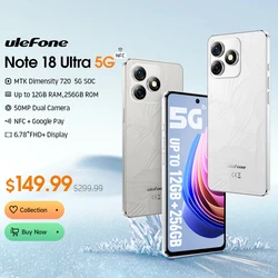 Ulefone-Nota 18 Ultra 5G Smartphone, 12GB de RAM, 6 + 6, 256GB ROM, 6,78 