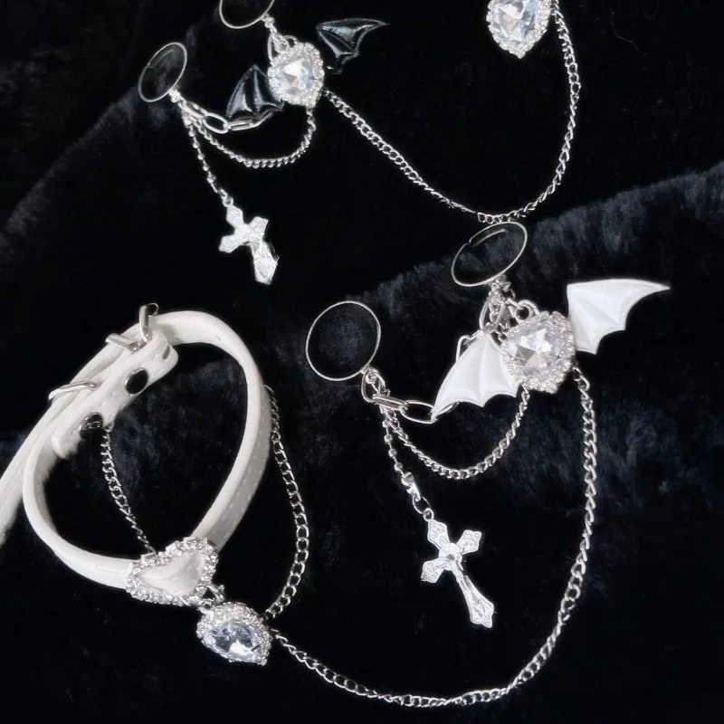 Original Dark Series Gothic Accessories Subculture Black and White YK2 Accessories Bracelet Double Ring Integrated Handpiece
