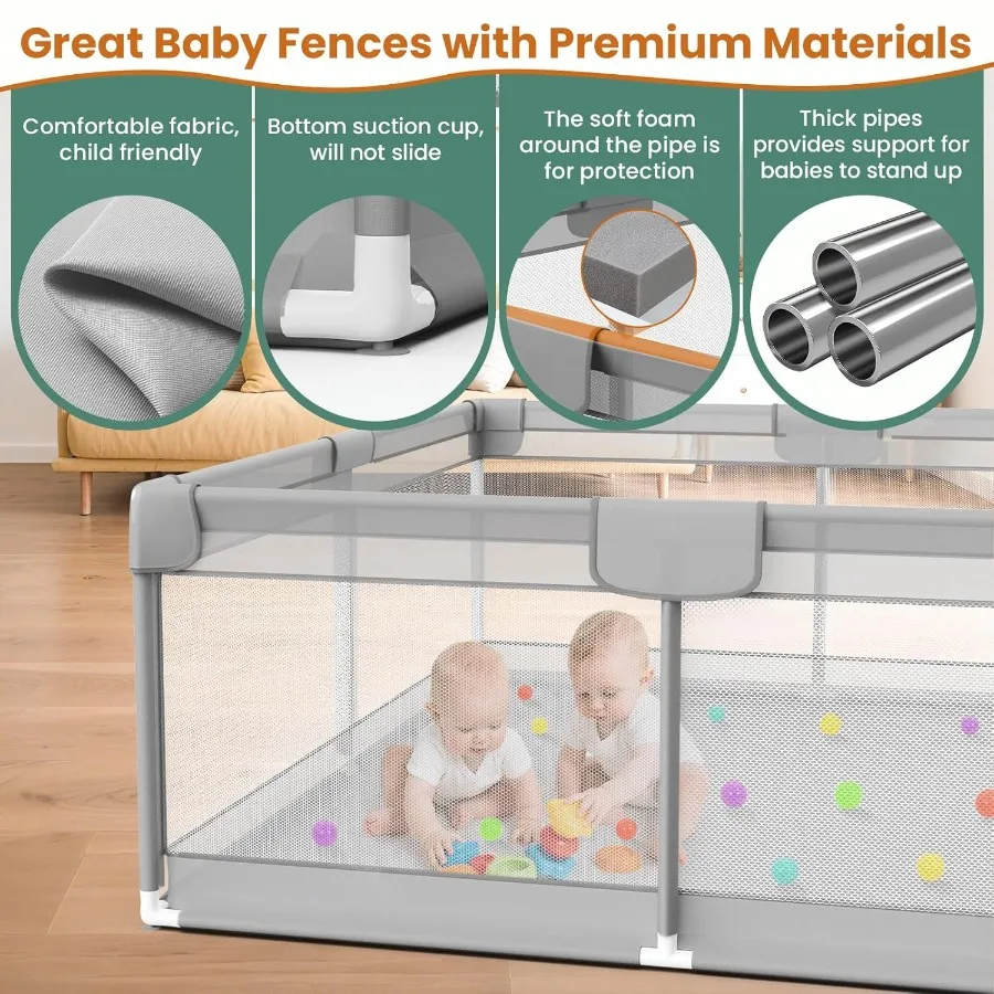 روضة أطفال 79 × 71 للأطفال الصغار - سياج آمن للأطفال مع 50 قطعة من كرات المحيط ومقابض سحب للداخلية - طفل كبير Pl #5