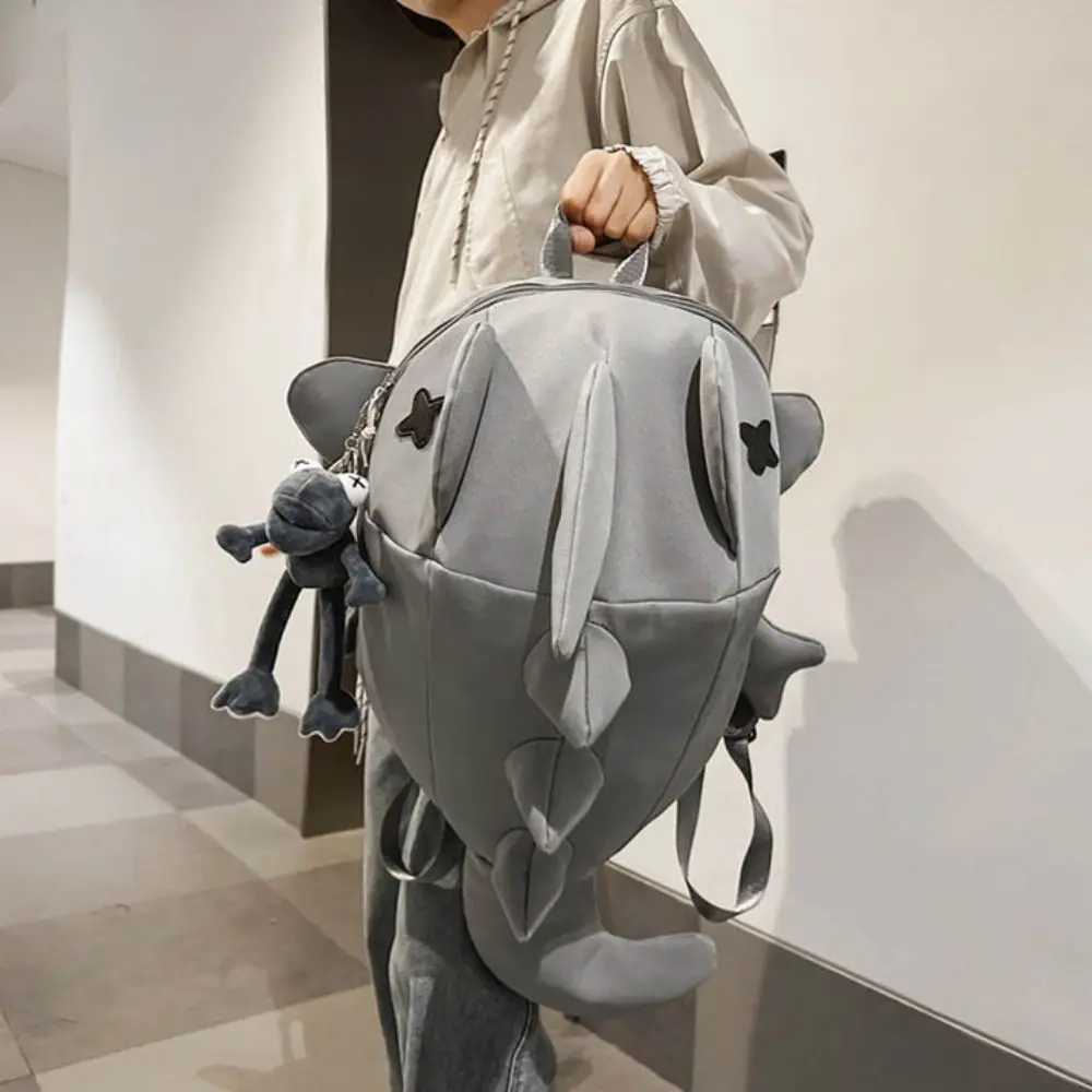 Tas Ransel Hiu Trendy Anti Air Portabel Multi-saku Kasual untuk Laptop, Tas Sekolah Kuliah dari Bahan Nylon untuk Siswa Putra Putri