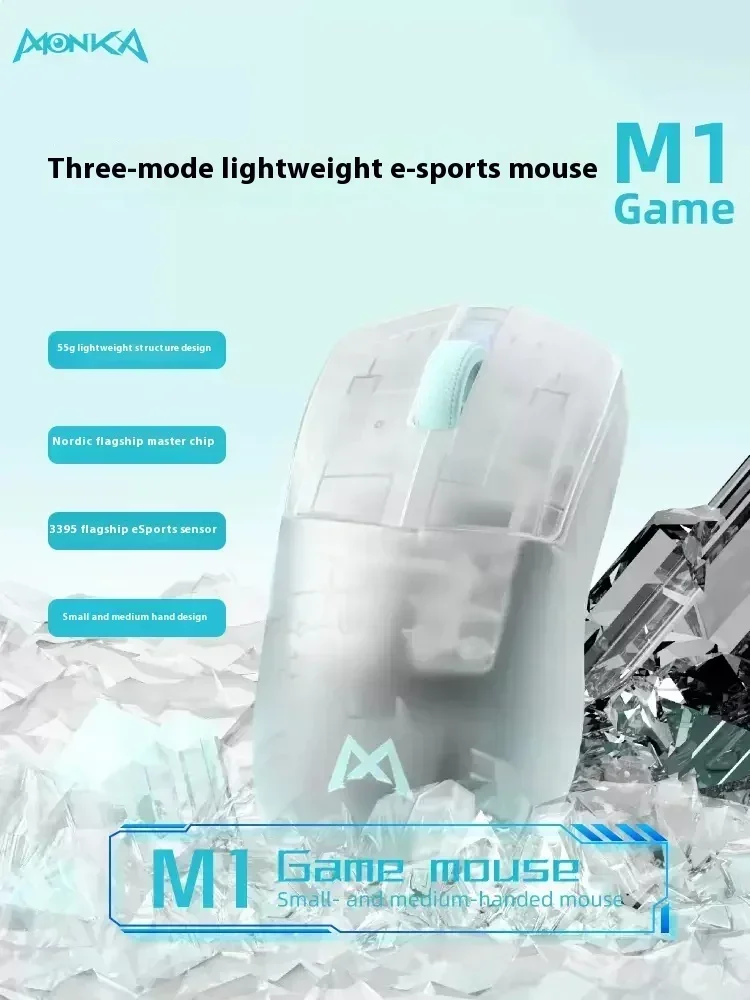 Monka M1 Pro Wireless Mouse Three Mode Paw3395 Ergonomics 4k E-Sports Gaming Mouse Customized Macro PC Gamer Accessories Gift