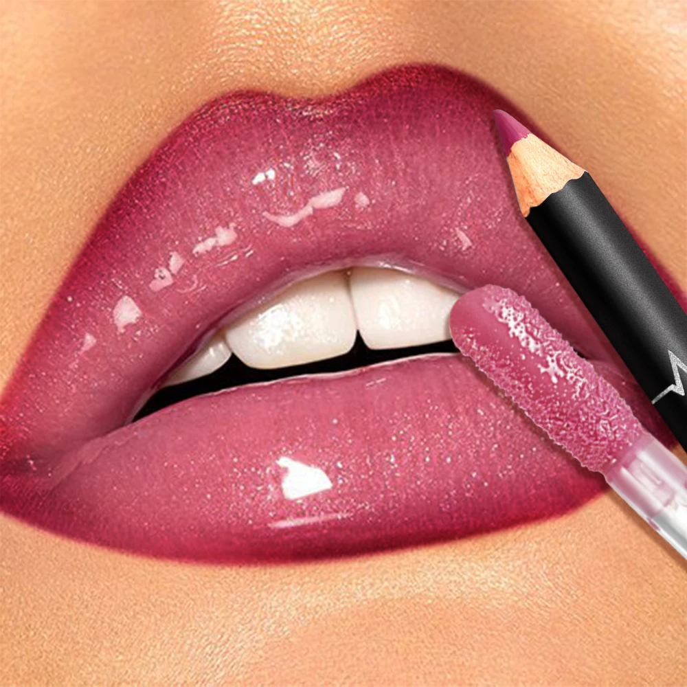

Matte lip liner and lip gloss set, 3 colors available, perfect match to moisturize lips, suitable for daily music festivals