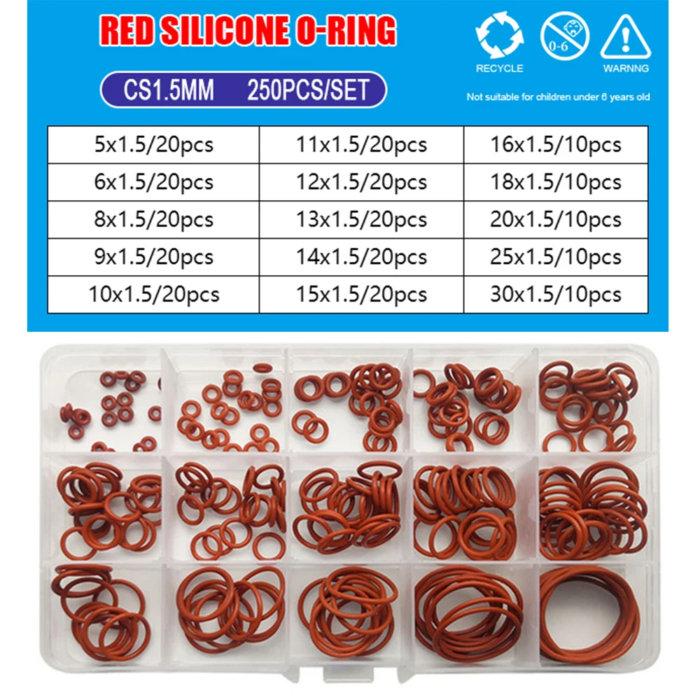 Boxed Red Silicone O-ring Sealing Gaskets Set High Pressure Washer Seal Oring High Quality Car Gasket O Rings Assortment Kit