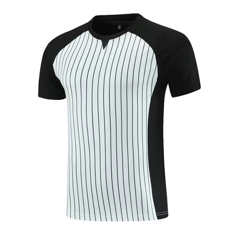 Stripe Referee Basketball Jersey Blank Adult Badminton Table Tennis Umpire Shirt Short Sleeves Round Neck Athletics Judge Tops