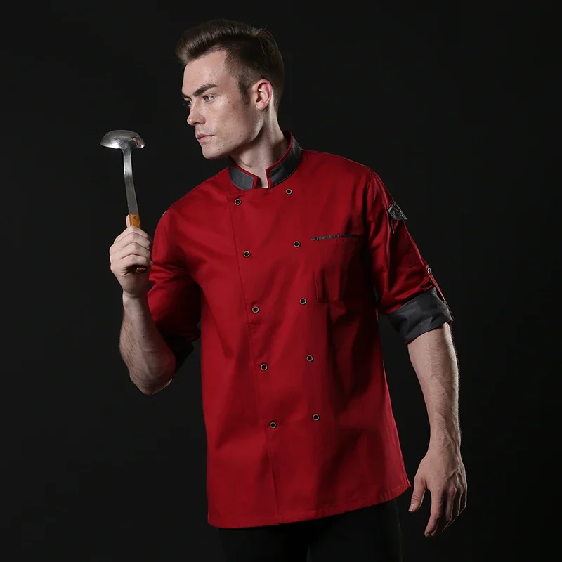 

Long Sleeve Kitchen Jacket Uniform Chef Coat Hotel Cooking Clothers Professional Kitchen Outfit Man Chef Hotel Costume Work Wear