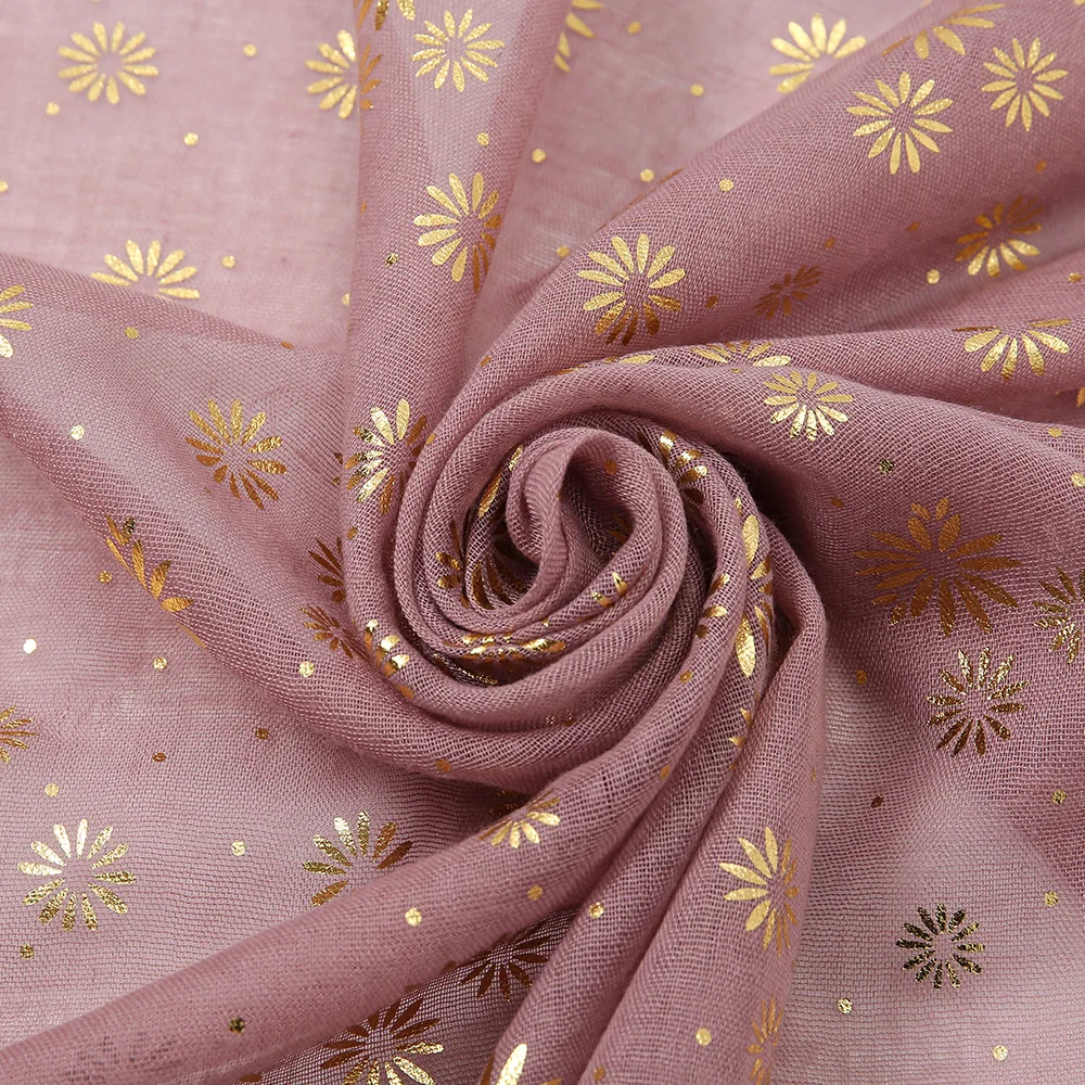 Newest Floral Bronzing Hijab Shimmer Long Cotton Scarf For Woman Daisy Gold Glitter Shawl Flower Ladies Wraps Headband 180*70cm