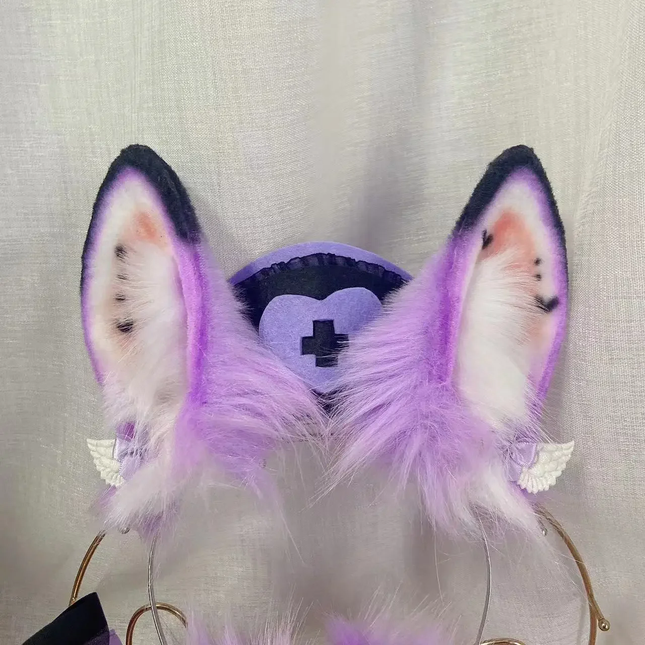 Orecchie di coniglio viola fatte a mano Cerchietto per capelli Copricapo Cappello da infermiera Orecchini a coda Cosplay Prop Accessori Lolita