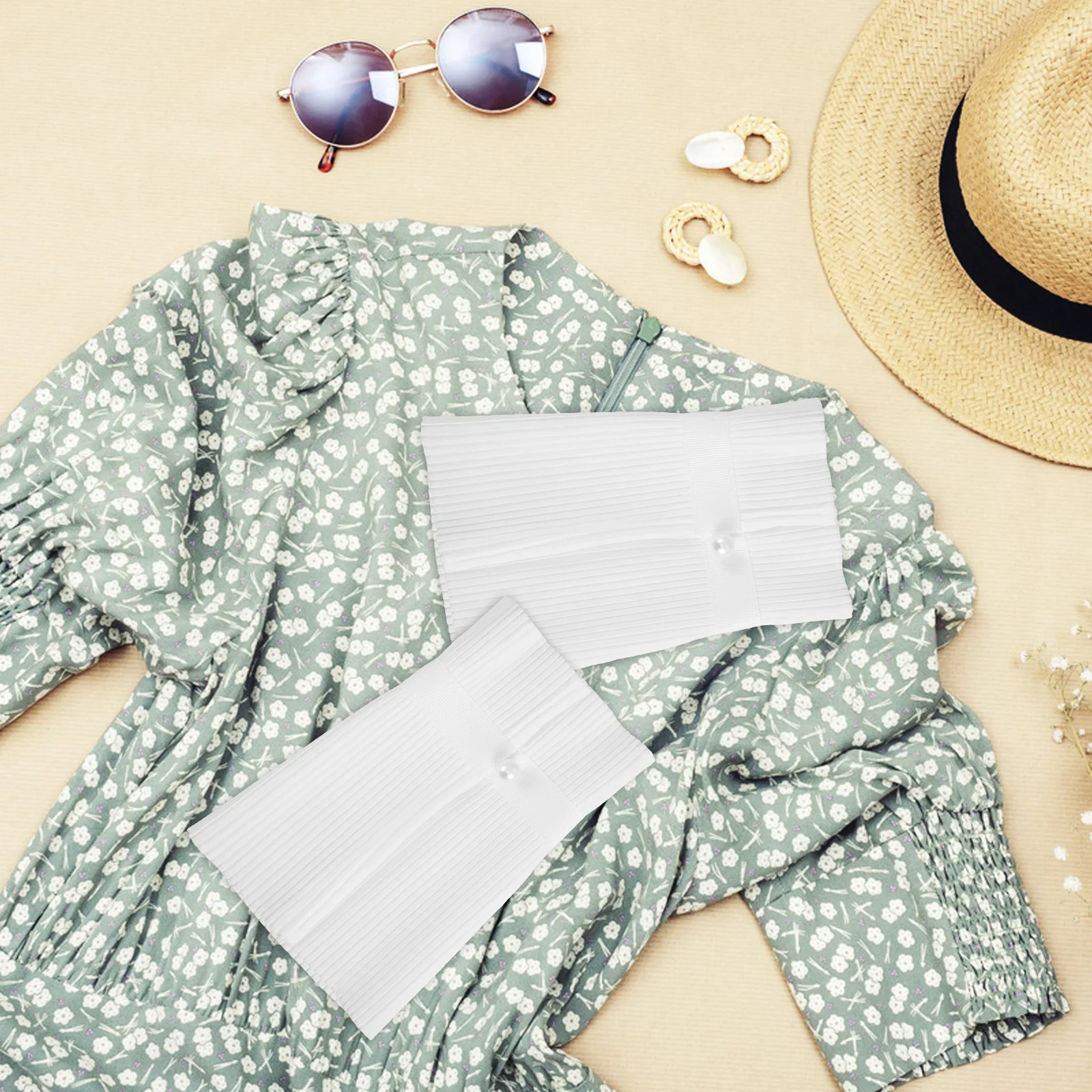 1 пара женских манжет с искусственными рукавами и жемчужными пуговицами, многослойные съемные манжеты с цветочными рюшами для свитера, блузки, пальто, мода