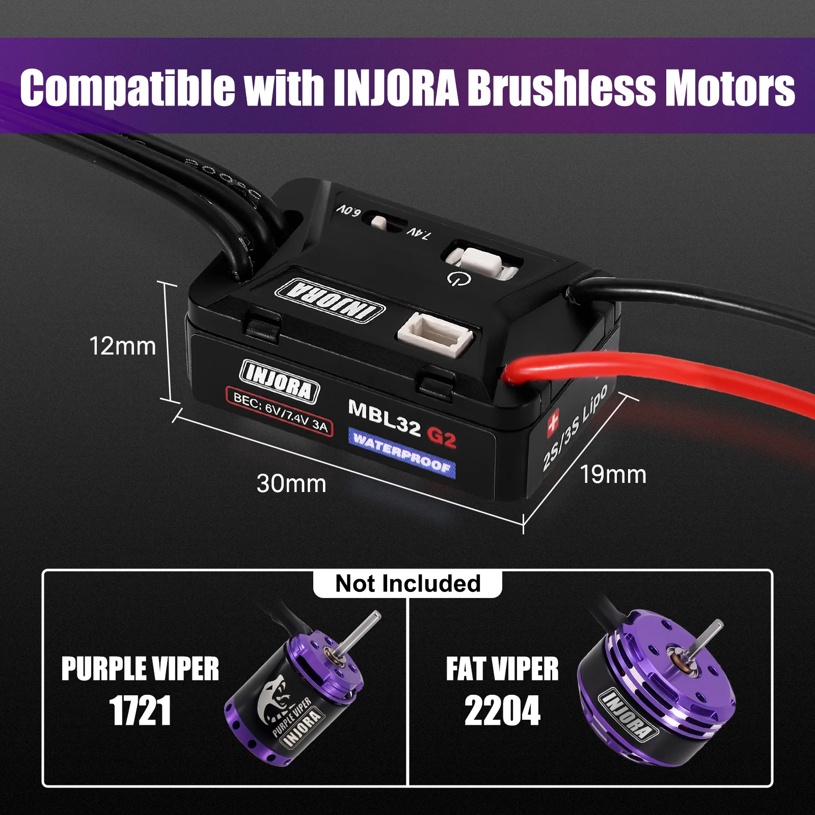 INJORA MBL32 G2 ESC sans balais étanche et moteur Outrunner 1721 Purple Viper pour mise à niveau 1/24 Axial SCX24