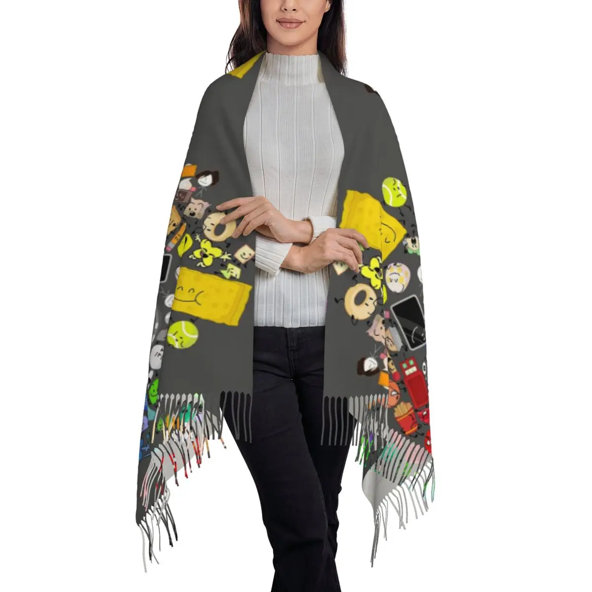 Battle For Dream Island Cast Mural Scarf Tassel Scarves for Women Soft Warm Shawls and Wraps Large Fall Winter Shawl Wrap