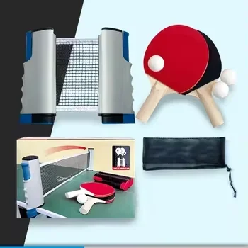 Household Standard Stretchable Table Tennis Net Frame Color Box Set Portable Net Pillar Table Tennis Racket Combination Set