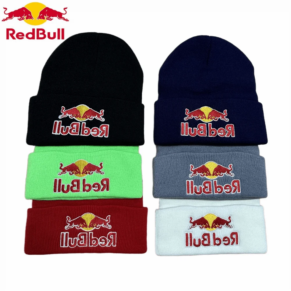 Men's and Women's Fashion Red Bull Beanie Hat Winter Warm Knitted Hat Street Unique Fashion Embroidered Red Bull Sports Hat