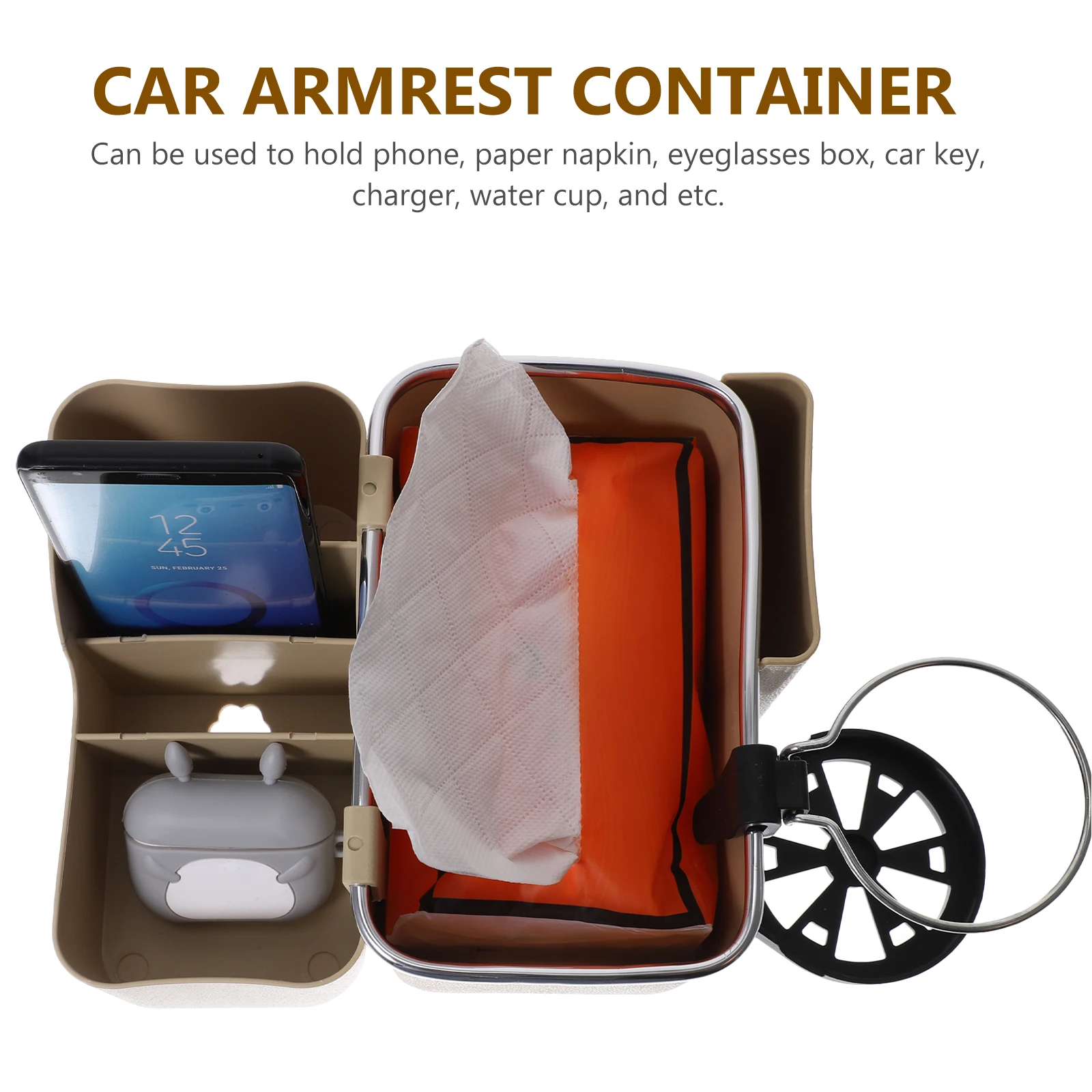 

Car Storage Organizer ABS Lightweight Multipurpose Cup Holder Phone Stand Center Console Armrest Box Storage Container