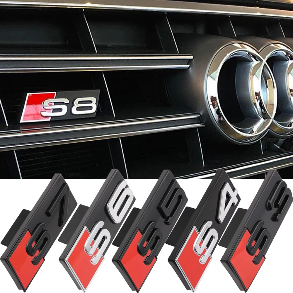 3D ABS Chrome Black Logo S3 S4 S5 S6 S7 S8 Emblem Car Front Grille Badge For Audi S3 S4 S5 S6 S7 S8 Auto Decoration Accessories